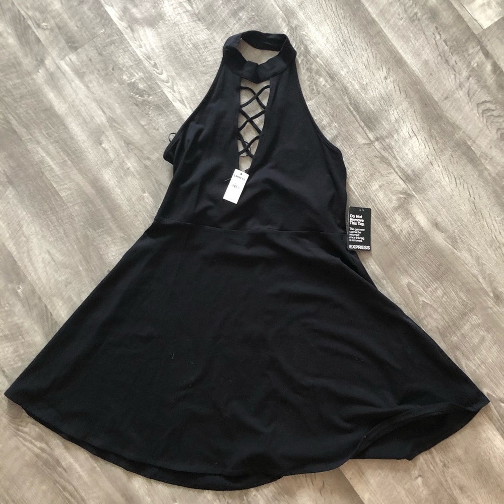NWT Express black high-neck A-line dress
